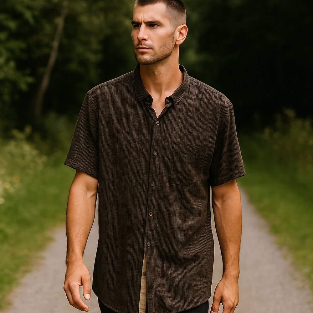 CRAFT + FLOW Men 3X Black/Tan Stretch Comfortable Casual Button Preppy Shirt Y2K